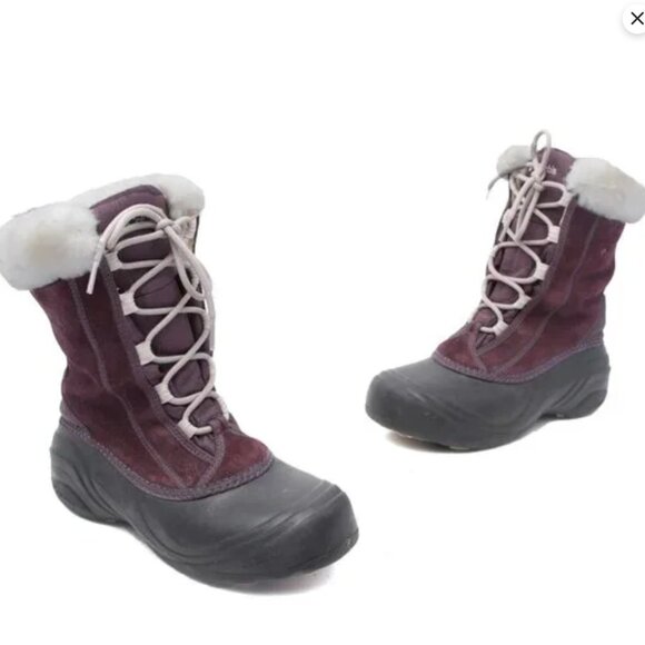 Columbia Thermolite Suede Winter Boots Faux Fur Cuff Burgundy Water Resistant - Picture 3 of 12